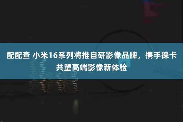 配配查 小米16系列将推自研影像品牌，携手徕卡共塑高端影像新体验